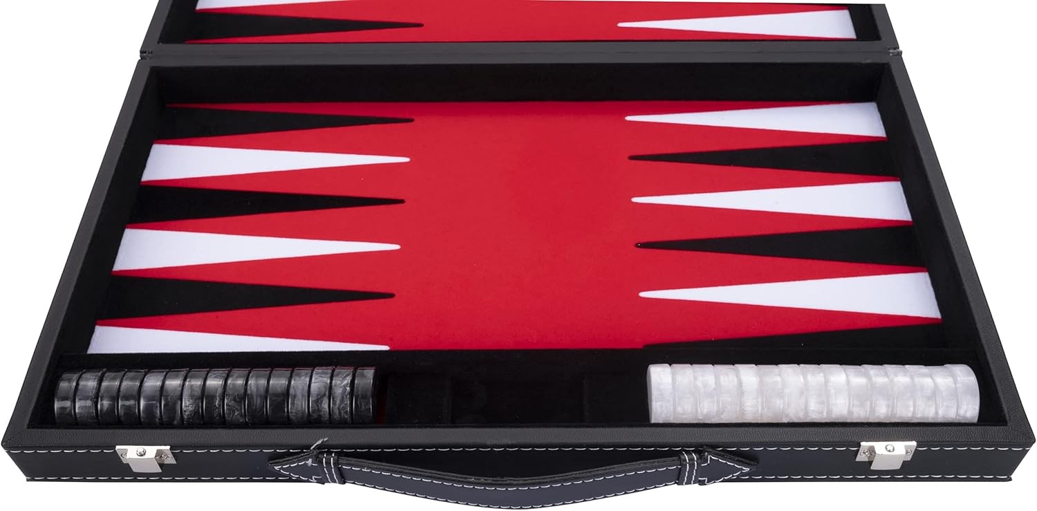 Large Luxury Backgammon Set 18in Faux Leather Case Pro Travel Board Game