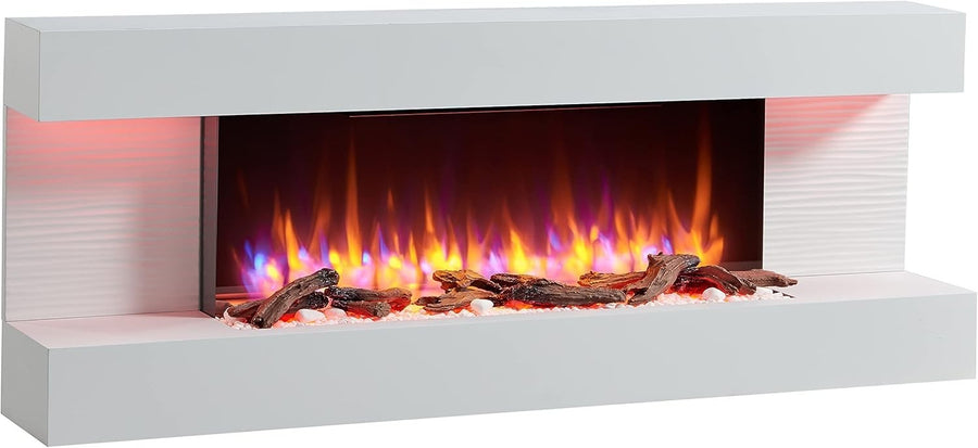 60" Wall Mounted Electric Fireplace Heater | LED Flame & Mood Lights