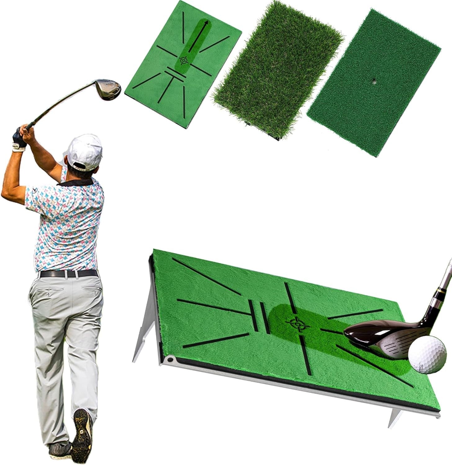 Golf Hitting Mat Swing Path Trainer 35x23cm w/ Replaceable Turf