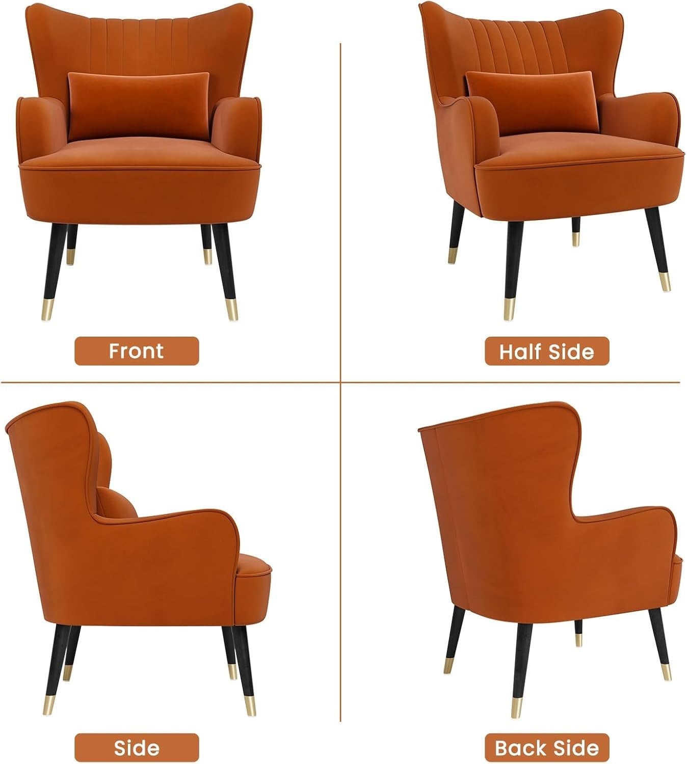 Luxury Velvet Accent Chair Armchair Lounge Wing Back for Living Room