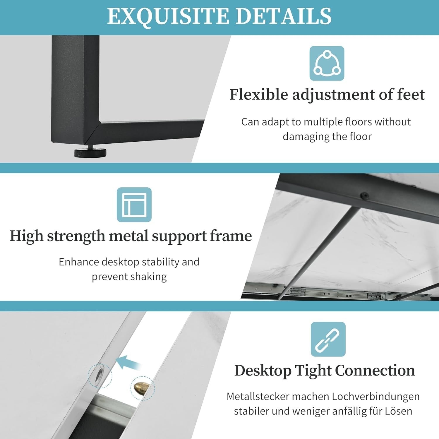 Extendable Marble Dining Table 140–180cm Metal Frame Modern Space Saver