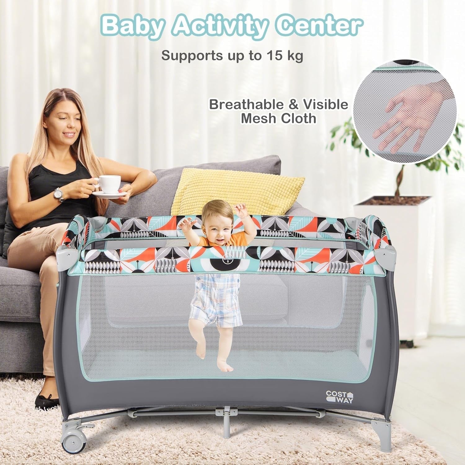 4in1 Travel Cot Baby Bedside Foldable Crib Bassinet Portable Playard Blue