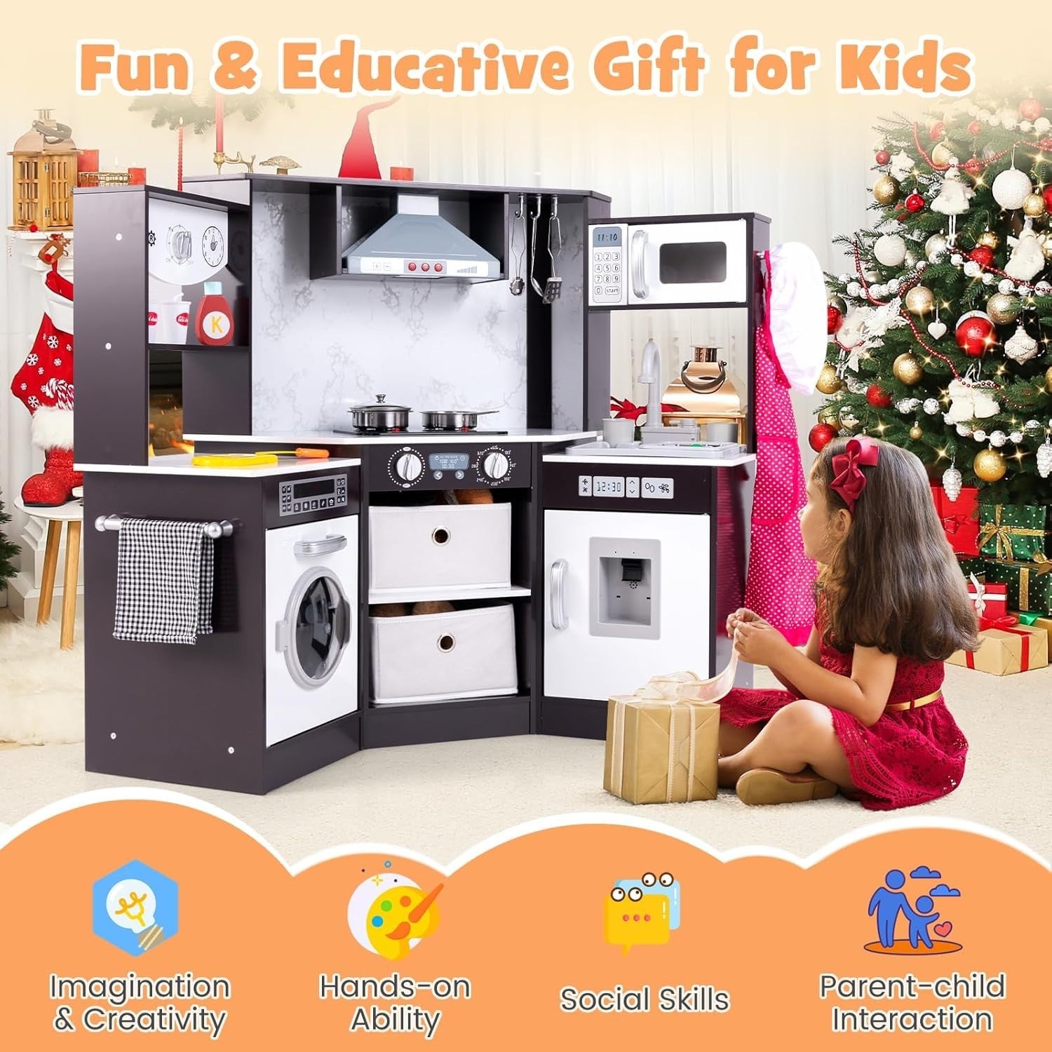 Kids Corner Play Kitchen w/ Lights Sounds Running Water Coffee Set