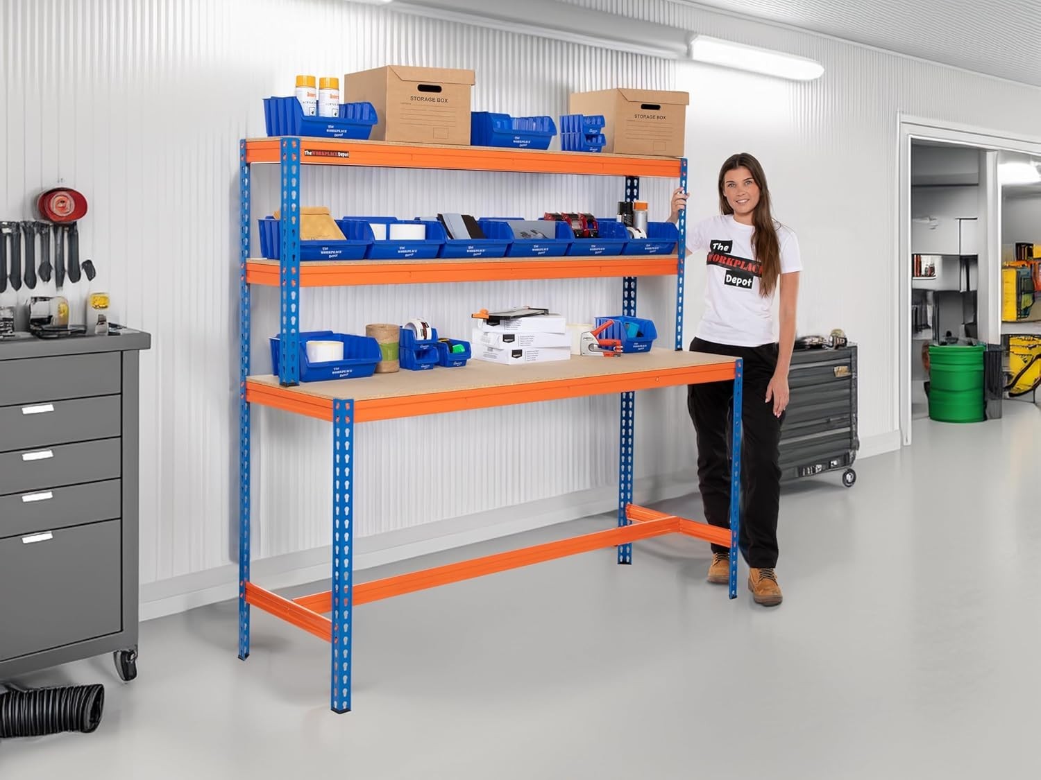 Heavy Duty Garage Workbench 179cm Steel Frame 400kg UDL with Shelves