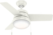 Hunter Aker 36" Ceiling Fan with LED Light, Pull Chain, Reversible Motor White