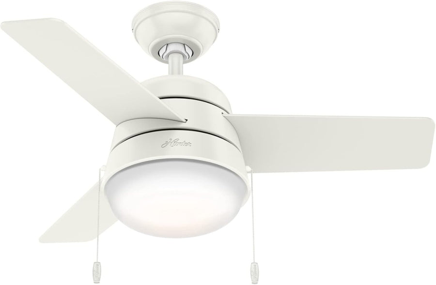 Hunter Aker 36" Ceiling Fan with LED Light, Pull Chain, Reversible Motor White
