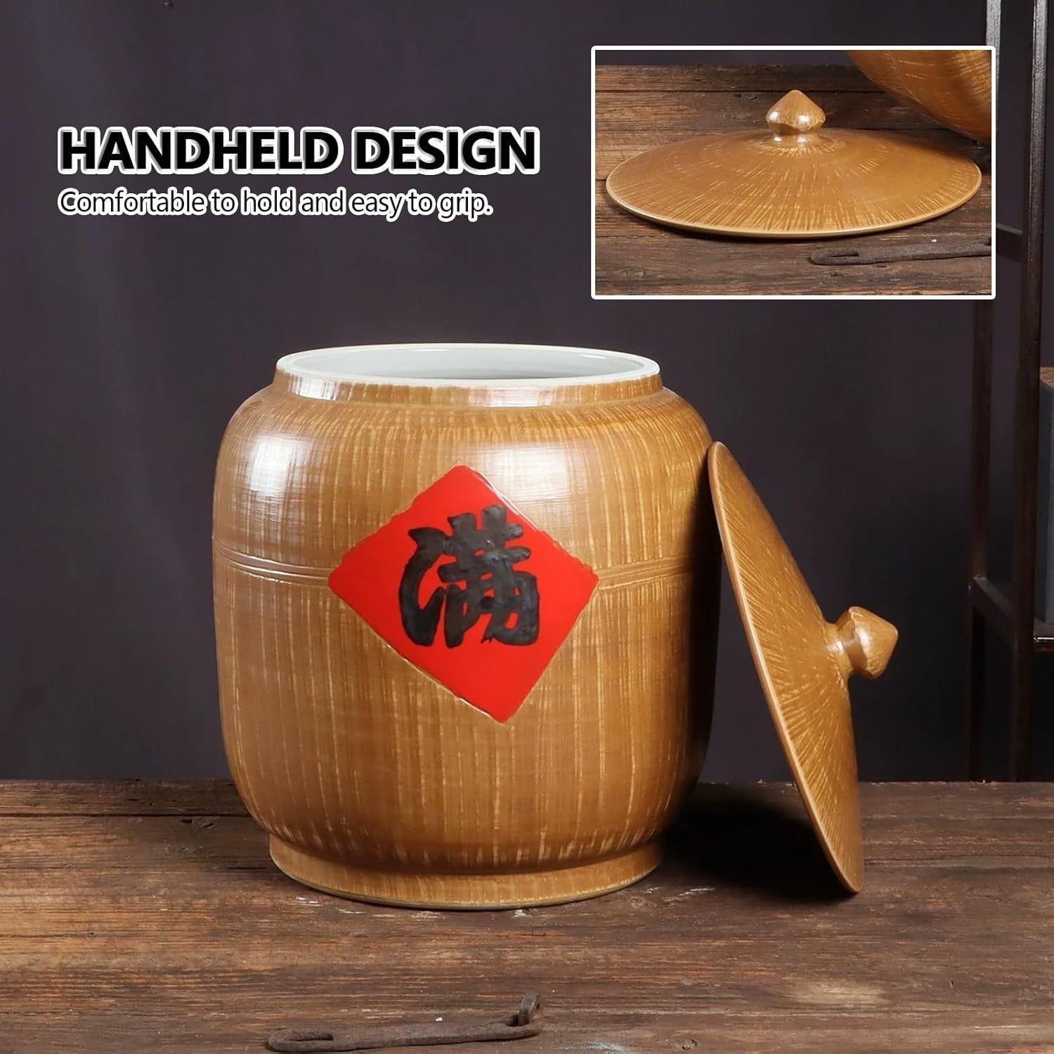 Ceramic Rice Storage Jar Airtight Grain Container 25x33x19cm