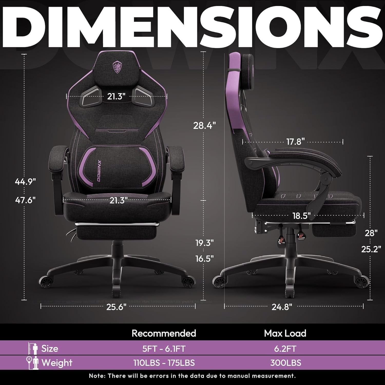 Ergonomic Gaming Chair Wide Back Heavy Duty Recliner Fabric Desk Office Seat