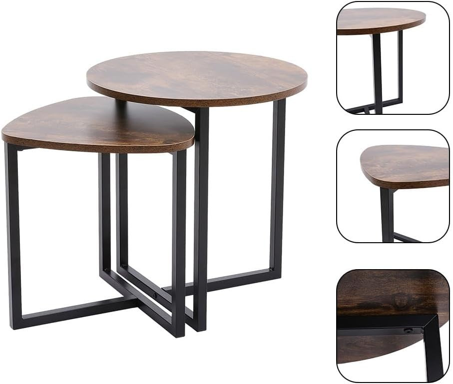 Nest of 2 Round Triangle Coffee Tables Set, Small Space Side End Table Stackable