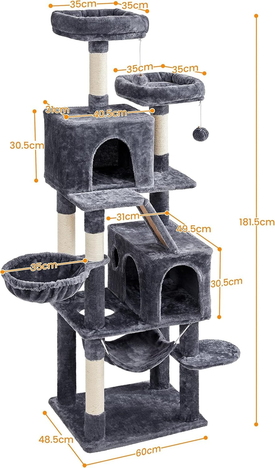 182cm Tall Cat Tree Tower Multi-Level Scratching Posts Condos Large Cats
