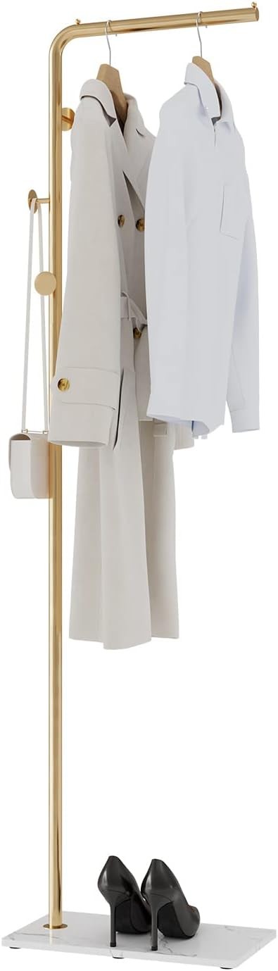 170cm Gold Metal Coat Rack Stand | Freestanding Clothes Hanger with 3 Hooks