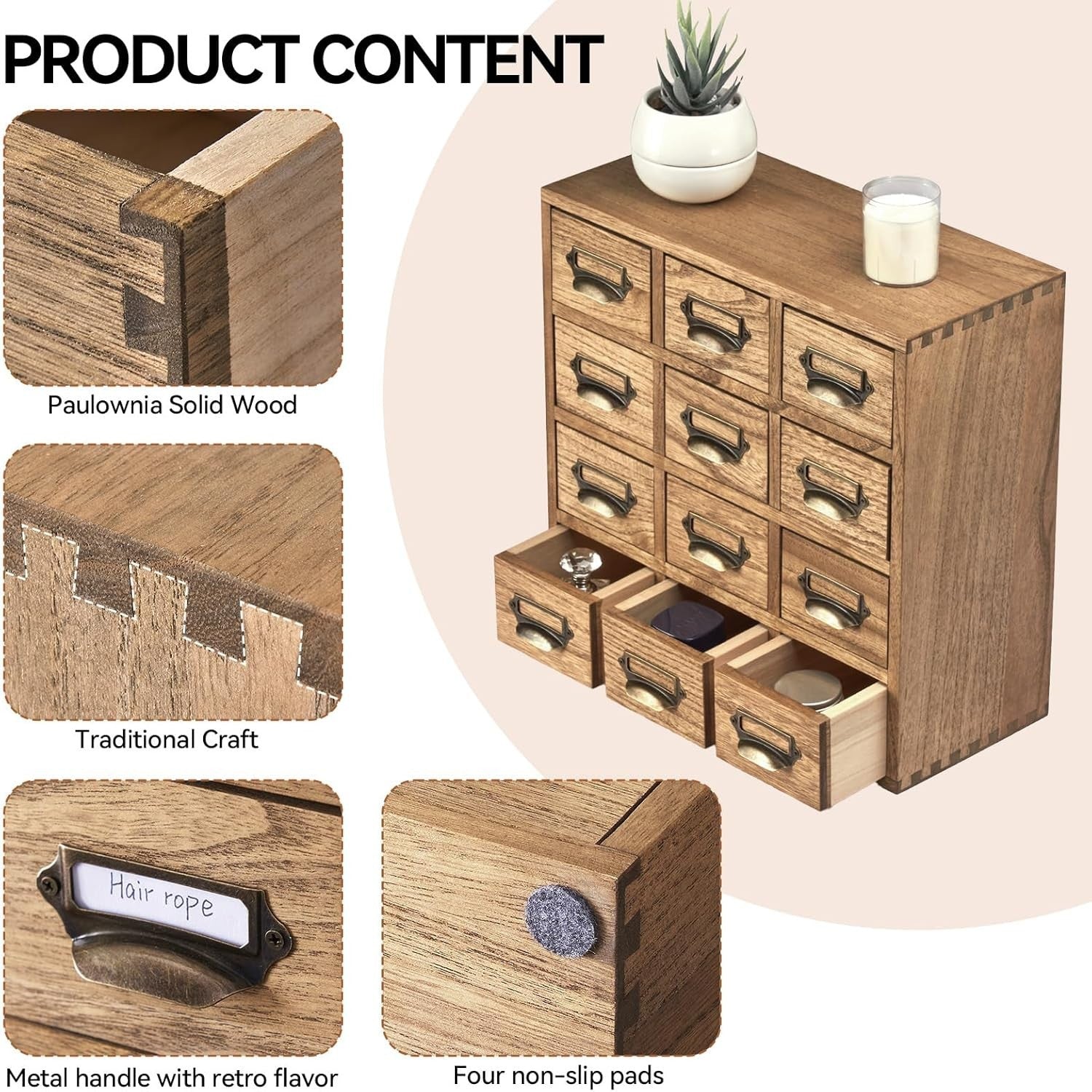 Wood Desktop Organizer 12-Drawer Storage Cabinet with Metal Handles