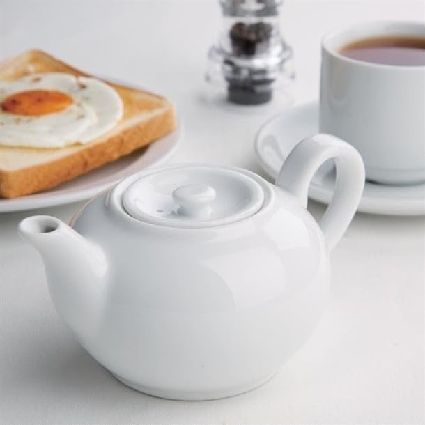 Porcelain Teapot 426ml White Tea Pot Lid Dishwasher Safe 4pc Set