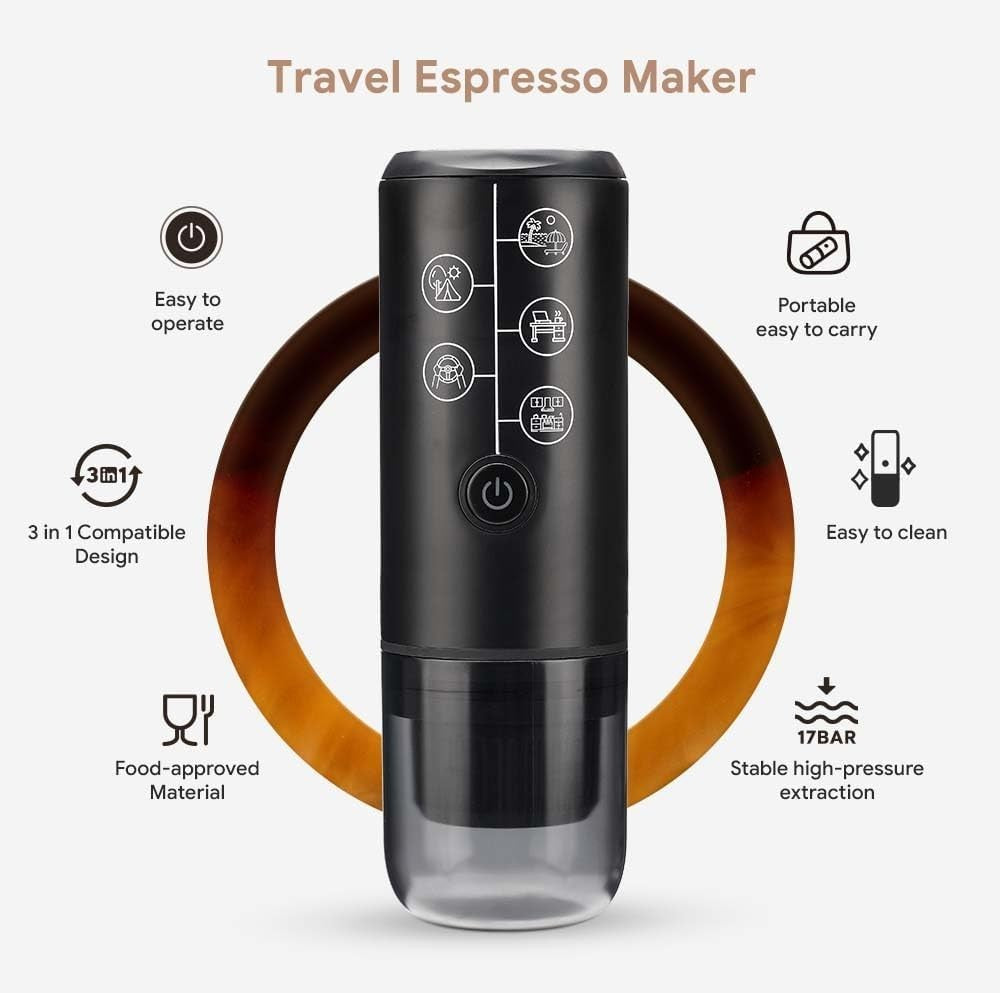 Portable 3-in-1 Espresso Maker 17Bar Travel Coffee Machine USB-C