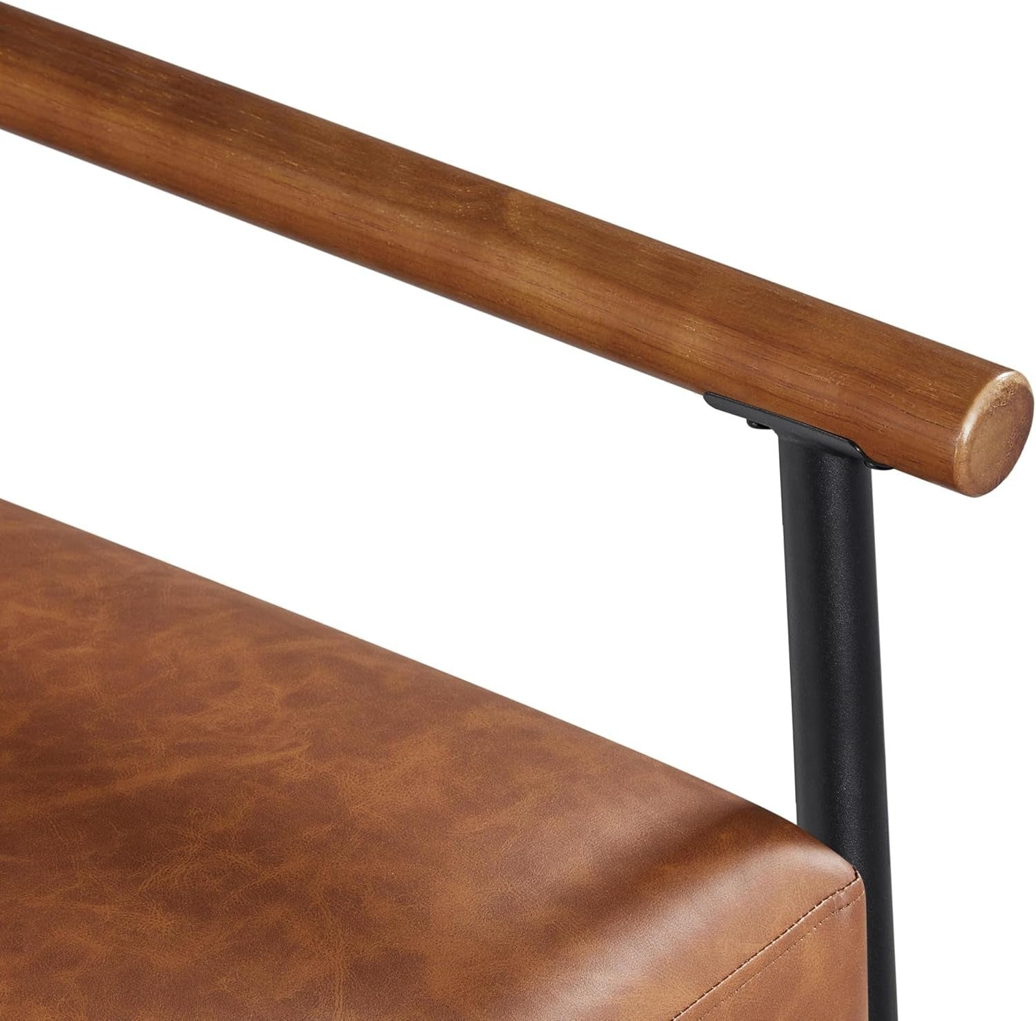 Retro Brown Faux Leather Lounge Chair Comfy Armchair Metal Frame Seat