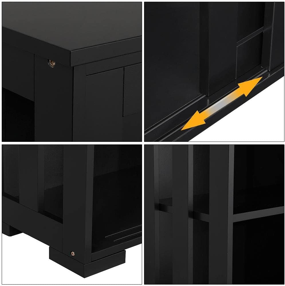 Set of 2 Black Sideboard Buffet Cabinets | Sliding Door Storage Units with Shelv