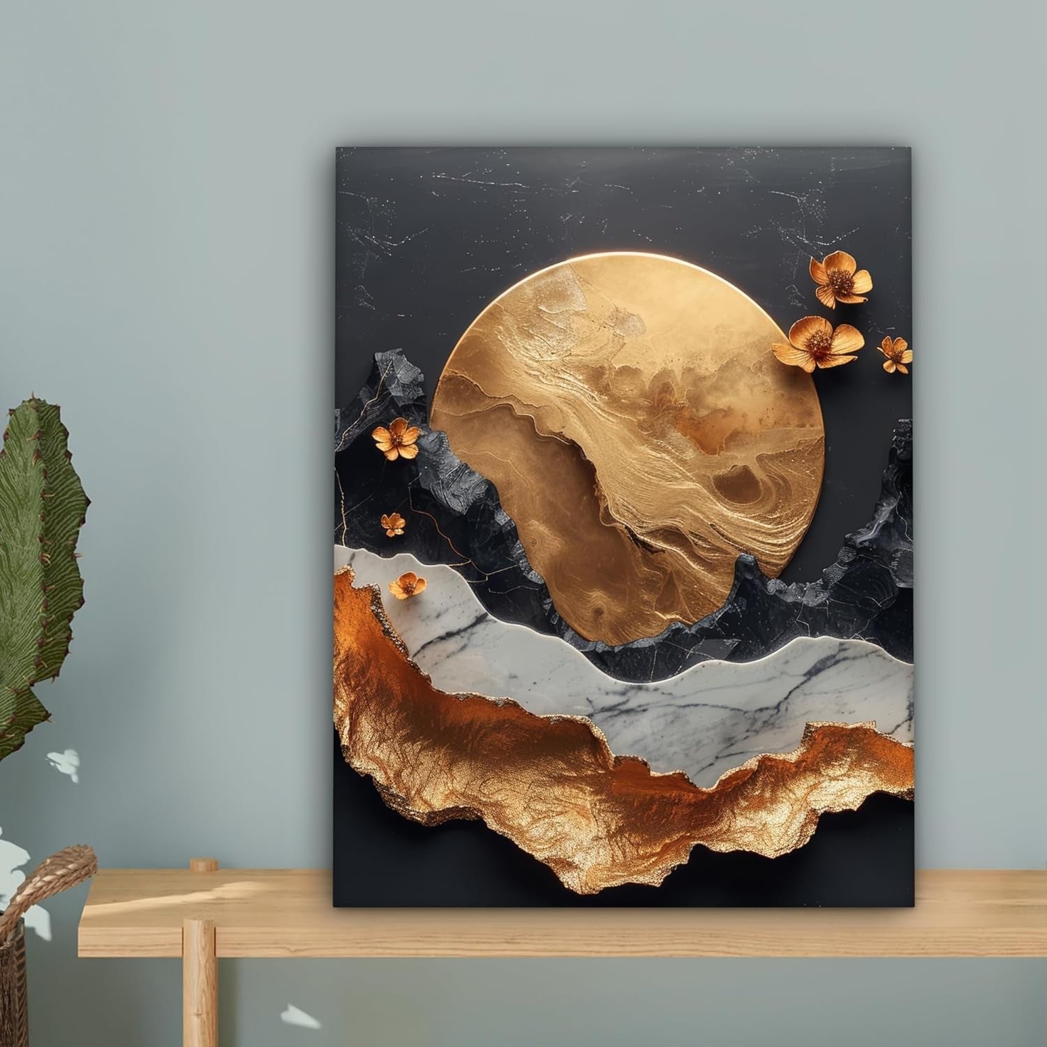 Gold Black Abstract Canvas Wall Art 30x40cm Luxury Modern Print