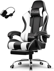 Massage Gaming Chair w Footrest Ergonomic Swivel PC Desk Chair