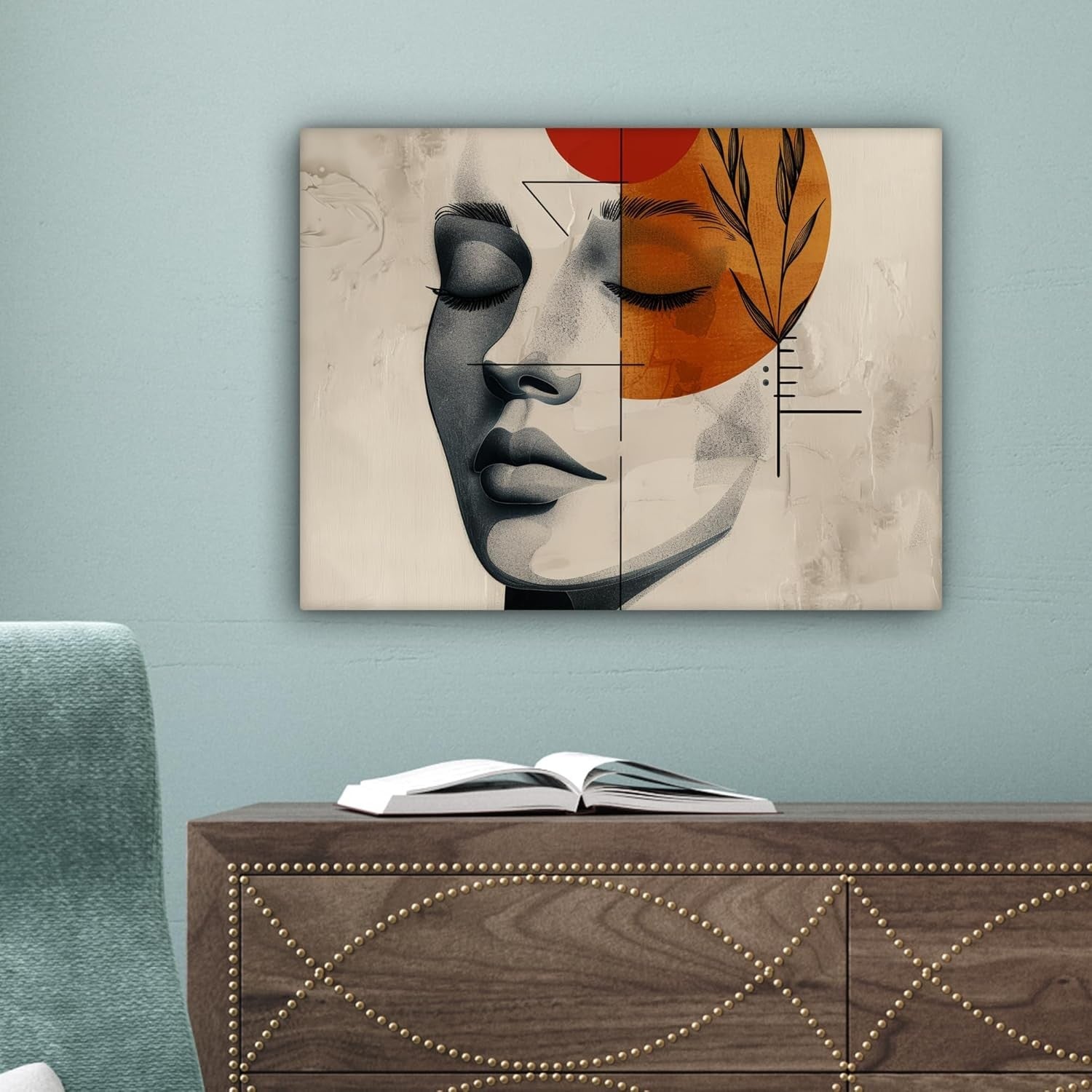 Abstract Woman Botanical Canvas Wall Art 40x30cm Modern Orange Print