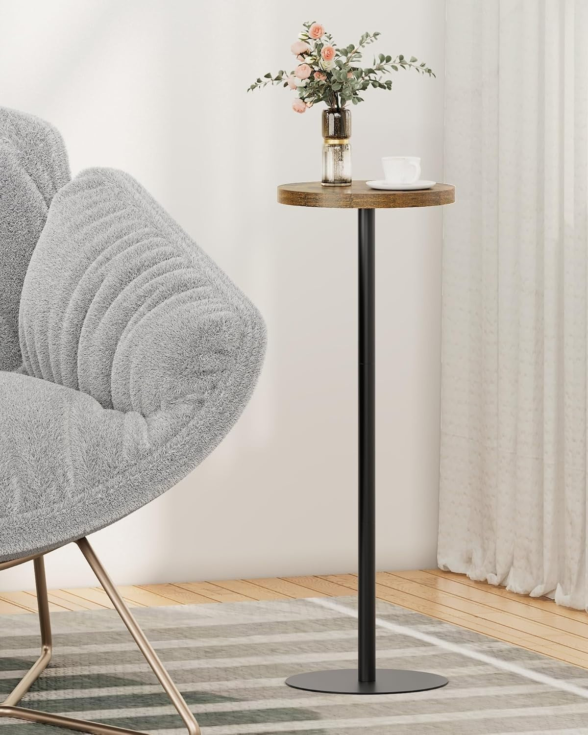 Tall Round Side Table – 25x25x70cm Small End Table Brown