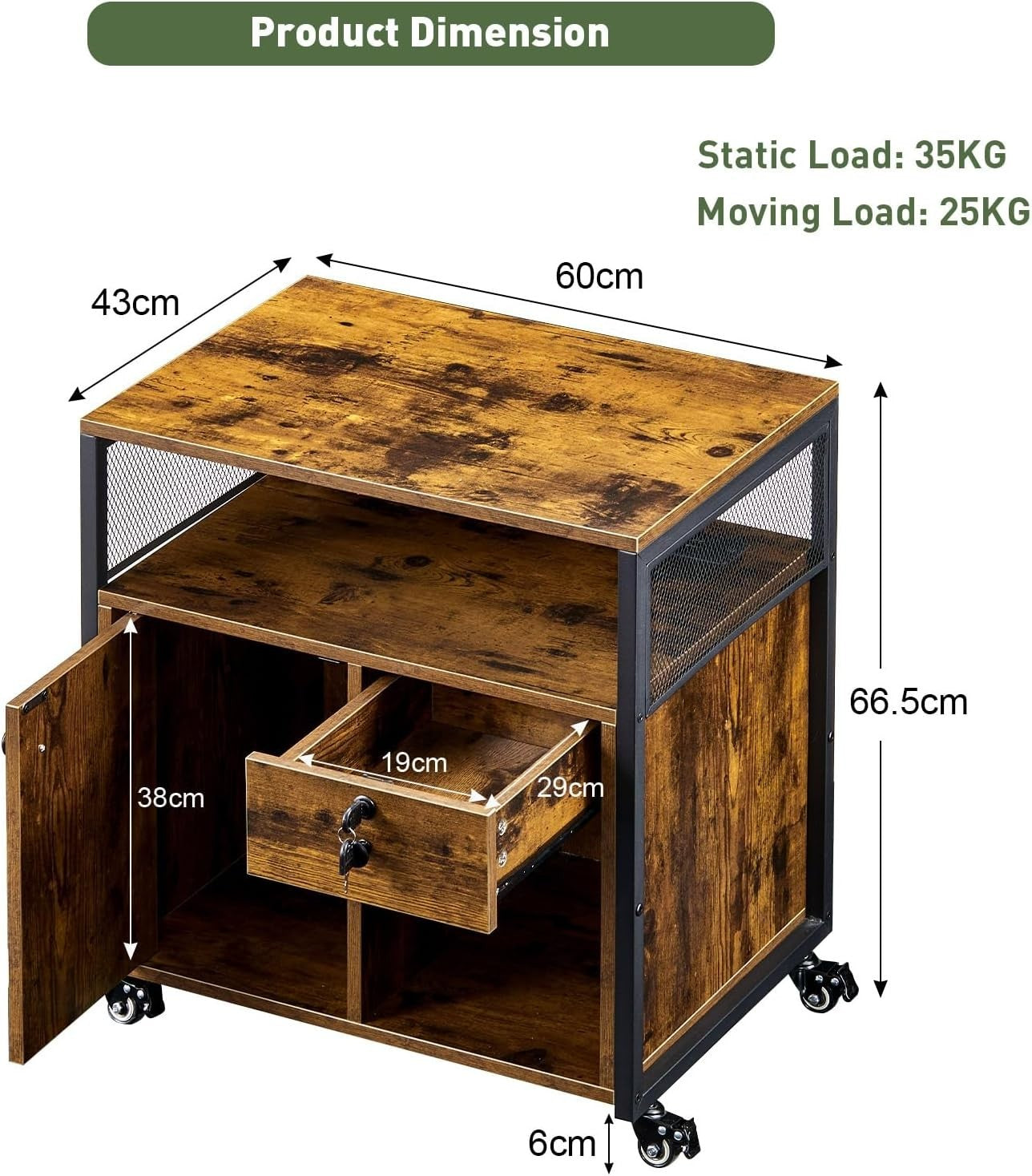Industrial Mobile File Cabinet w/ Charging Station Lockable Drawer