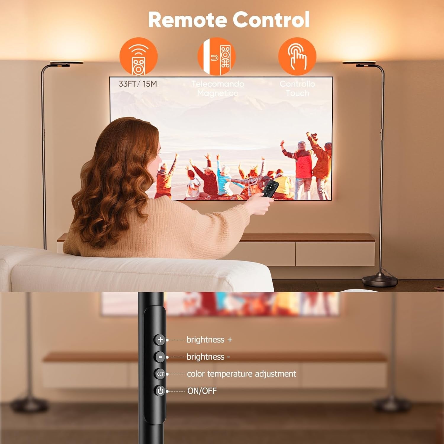 36W LED Floor Lamp Remote Dimmable 350° Rotating Reading Standing Light
