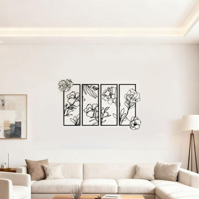 Hocadon 4 Pieces Black Flower Metal Wall Art Minimalist Wall Decor