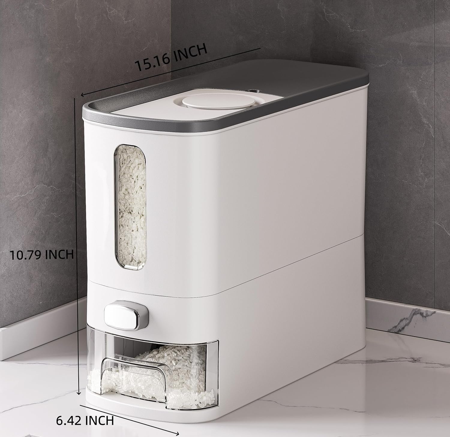 12lb Rice Dispenser Airtight Dry Food Storage w Measuring Cup