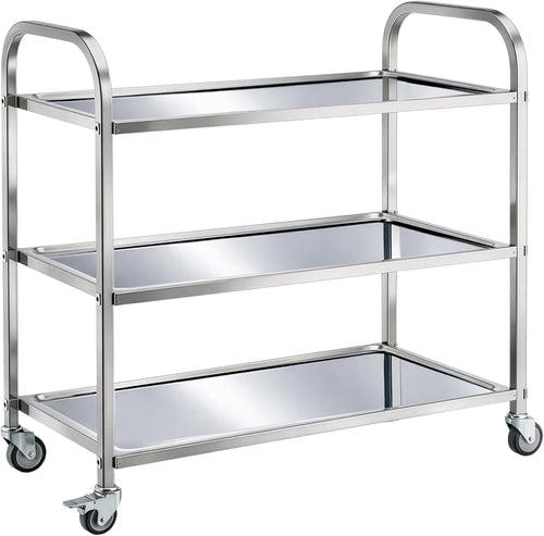 3 Tier Stainless Steel Kitchen Utility Cart Rolling Storage Trolley on Wheels