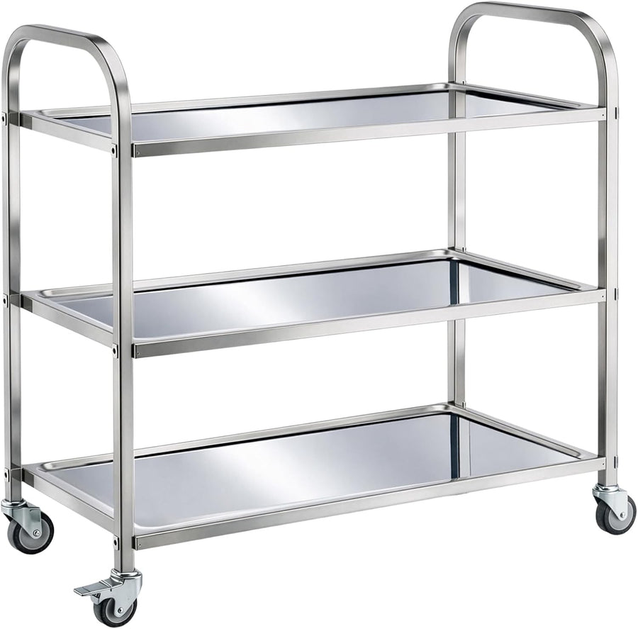 3 Tier Stainless Steel Kitchen Utility Cart Rolling Storage Trolley on Wheels