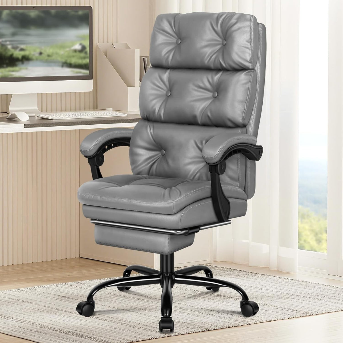 Executive Office Chair Recliner w/ Footrest 180kg PU Leather