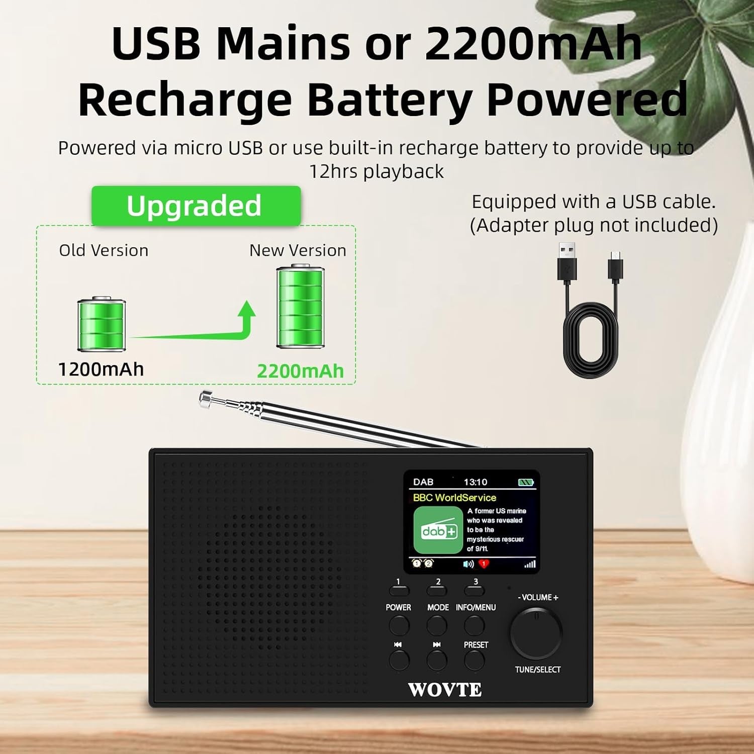 DAB DAB+ Digital Radio Bluetooth Portable Rechargeable Display