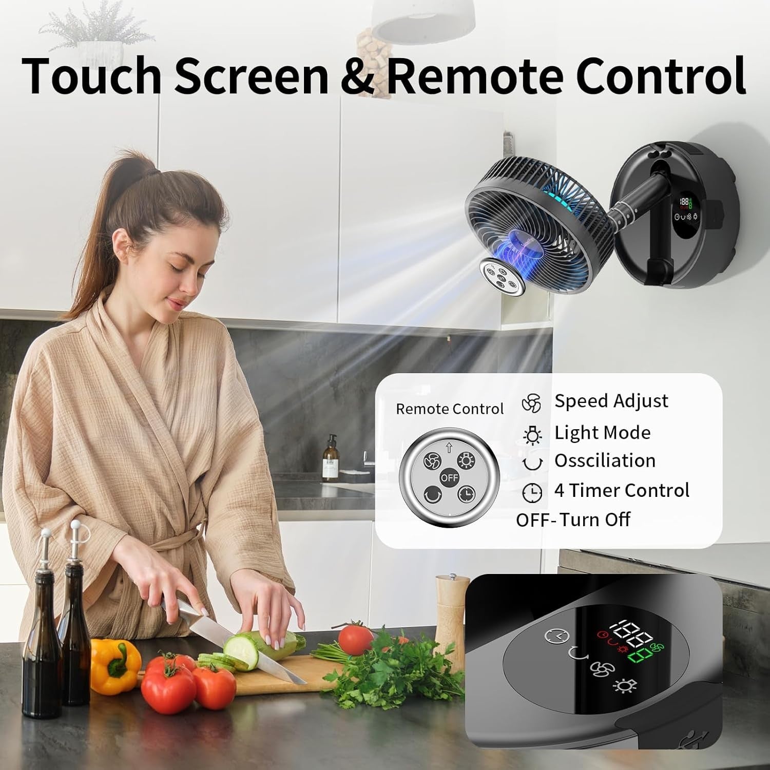 8-Inch Foldable Rechargeable Fan – 20000mAh Battery w/ Remote & LED Light