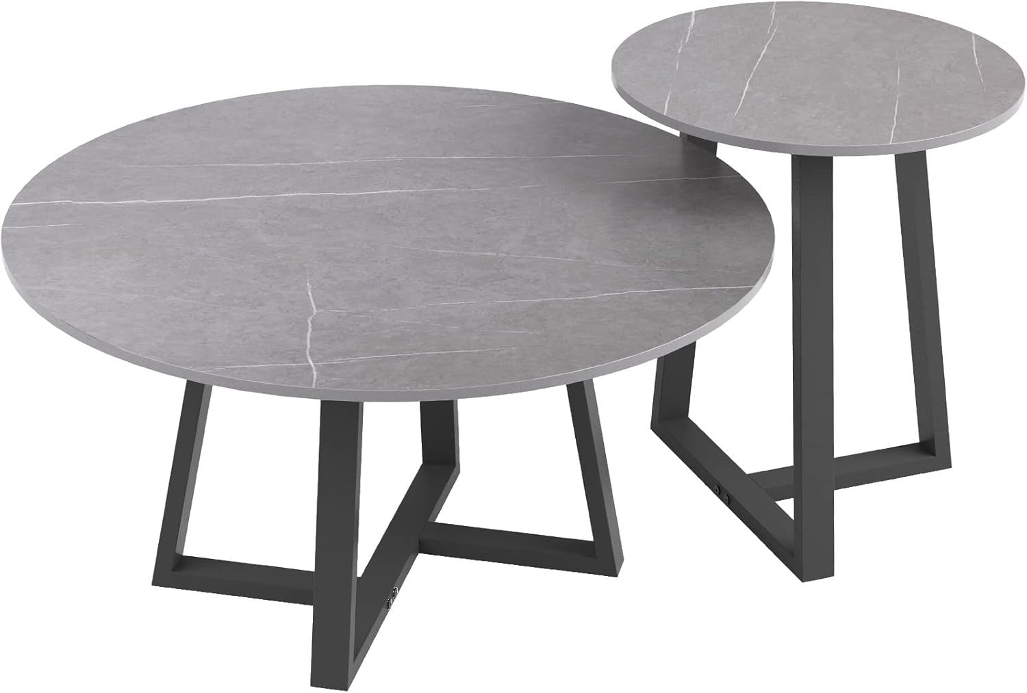 Luxury Nesting Coffee Table Marble Look Sintered Stone Black Metal Grey 80x80cm