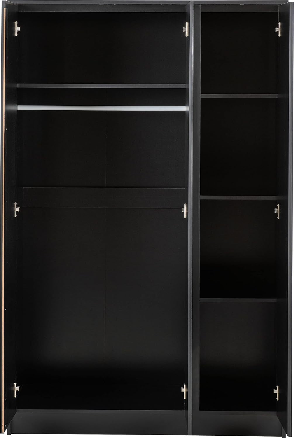 Black 3 Door Wardrobe with Drawers & Rail – Modern Bedroom Storage Unit