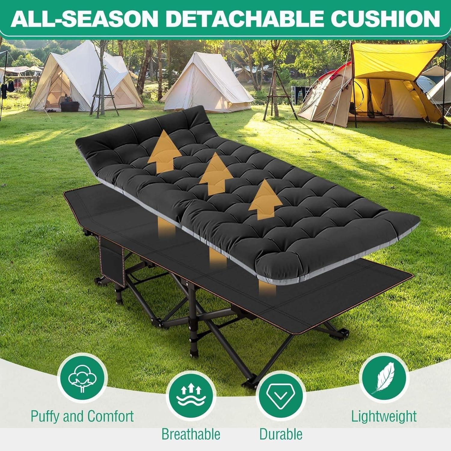 XL Folding Camp Bed Extra Wide 32" Heavy Duty Cot Guest Bed 400KG Max