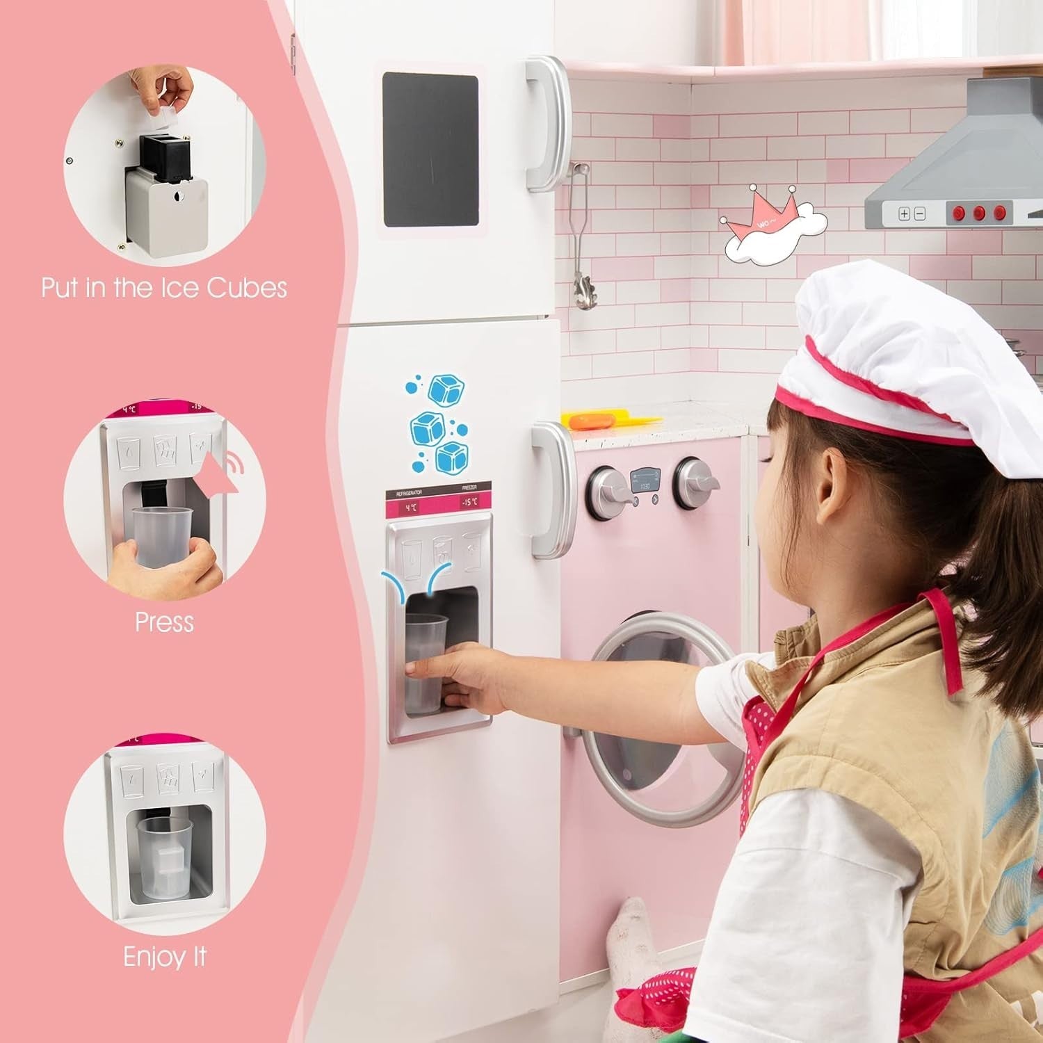 Corner Kids Play Kitchen Lights Sounds Pink Wooden Chef Toy Set