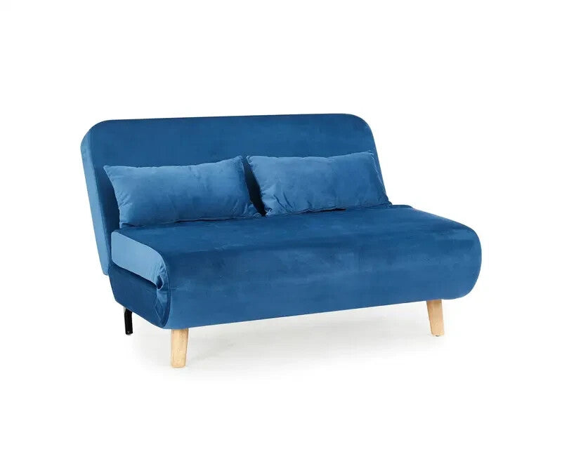 Blue Velvet Sofa Bed 2 Seater Futon Clic Clac Double Sleeper Couch Chair