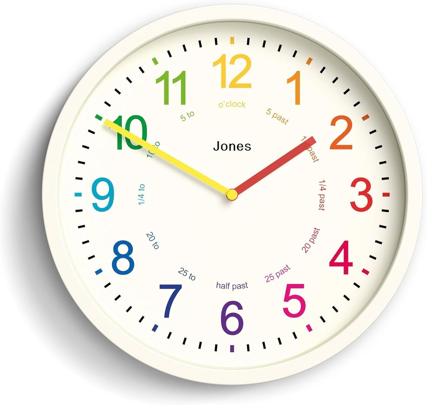Kids Wall Clock 25cm Silent Quartz Cream Modern Colourful Number Nursery Clock
