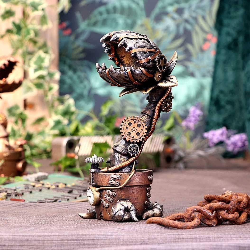 Steampunk Mechanical Venus Fly Trap Figurine 24.3cm Bronze Resin Ornament