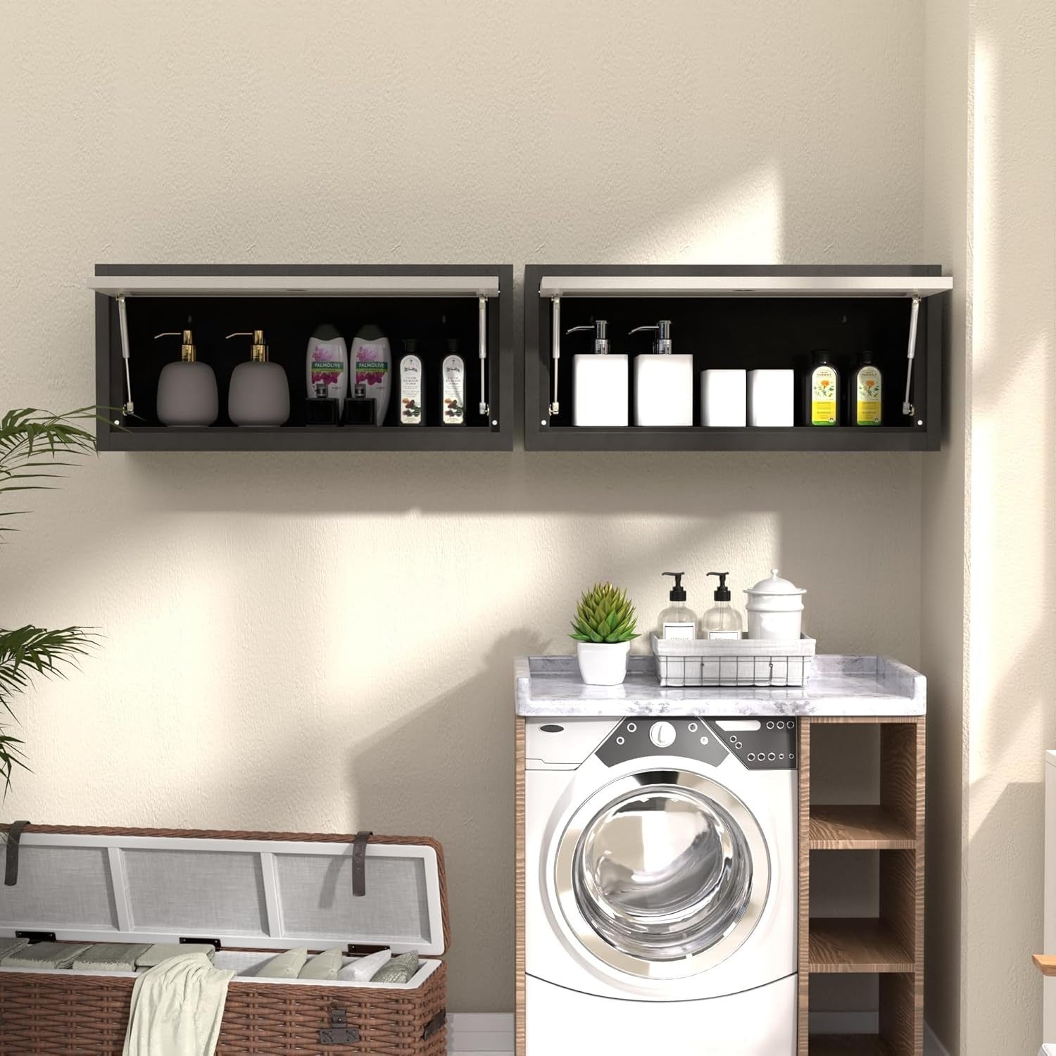 Wall Mounted Metal Storage Cabinet with Lock & Up-Flip Door 35x66x30cm
