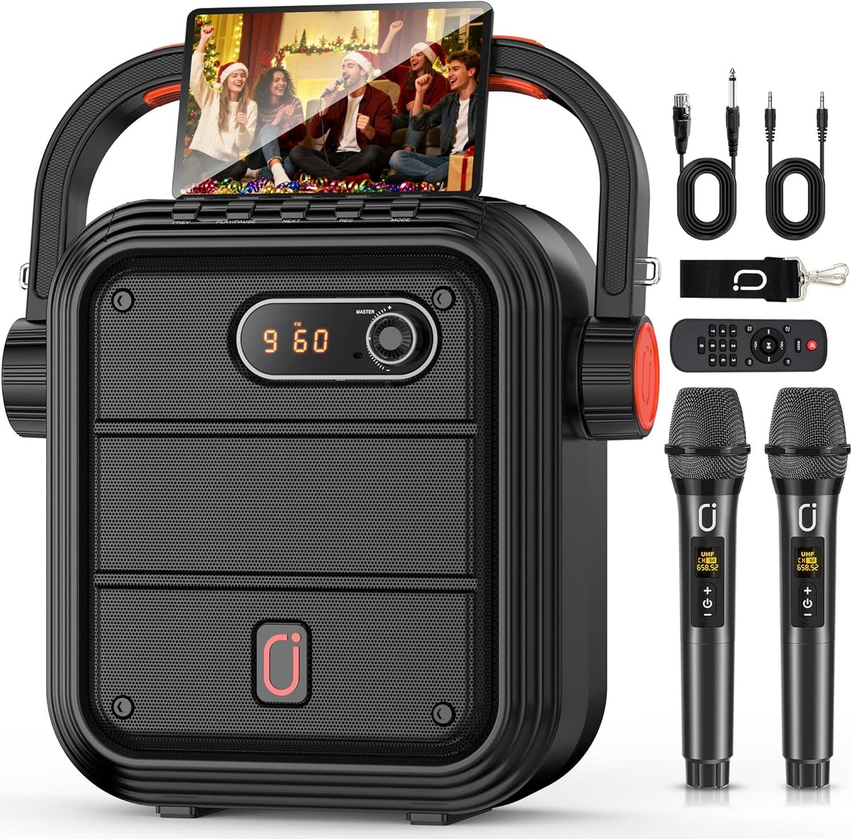 Portable Karaoke Machine 2 Wireless Mics Bluetooth PA Speaker