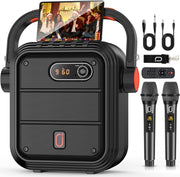 Portable Karaoke Machine 2 Wireless Mics Bluetooth PA Speaker