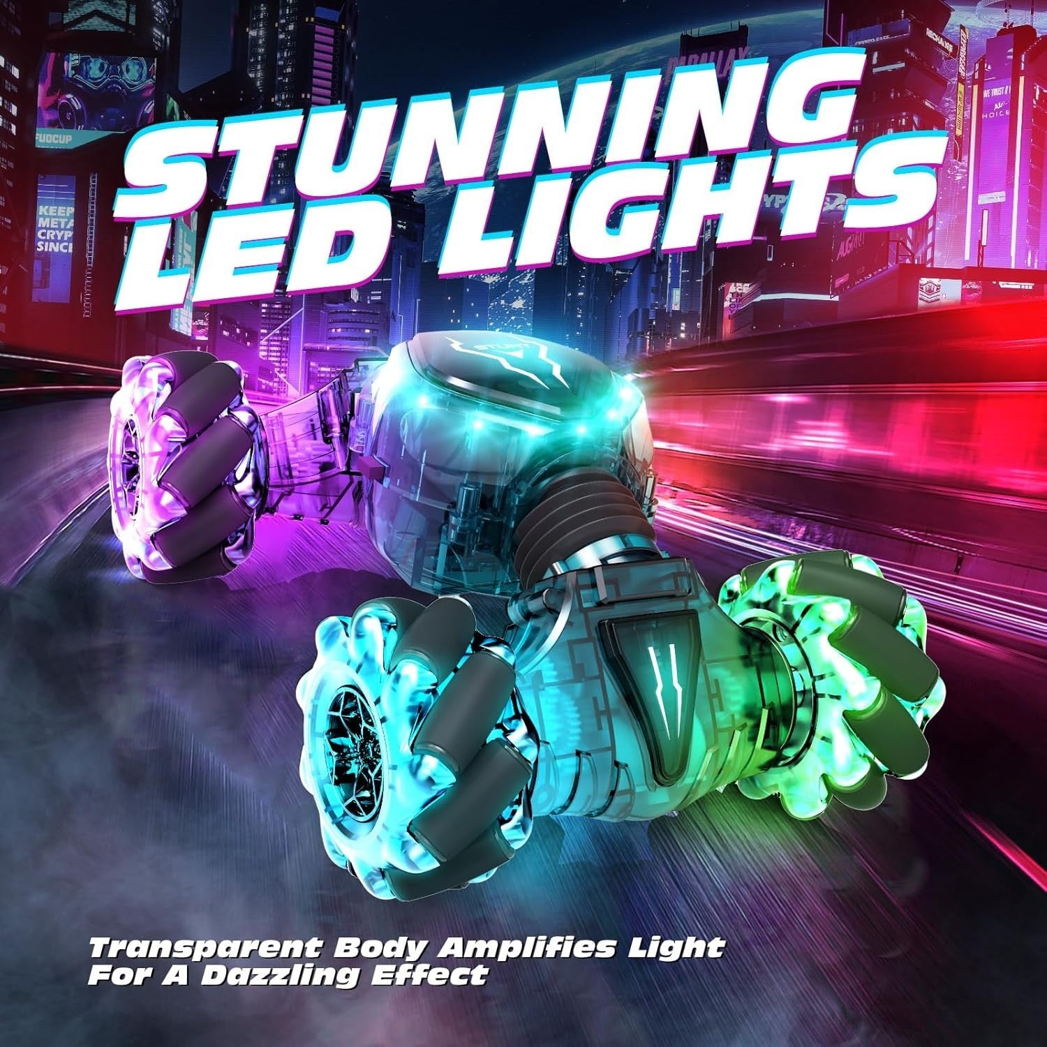 4WD Gesture Sensing RC Car – 360° Drift, LED Lights, 3 Batteries, Kids Toy