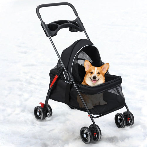 Pet Stroller for Dog Cat Foldable 4 Wheel Puppy Pram Canopy Black