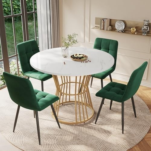 Extendable Folding Dining Table with Storage Drawers Marble White Gold