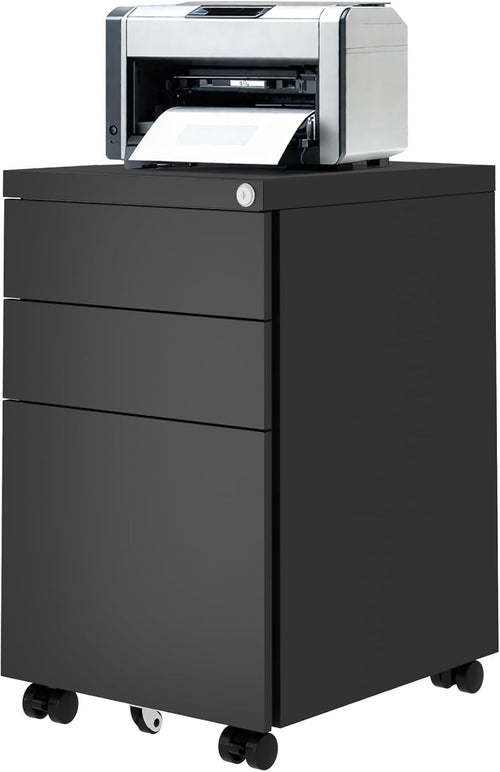 Lockable Mobile Filing Cabinet 3 Drawer A4 Steel Under Desk
