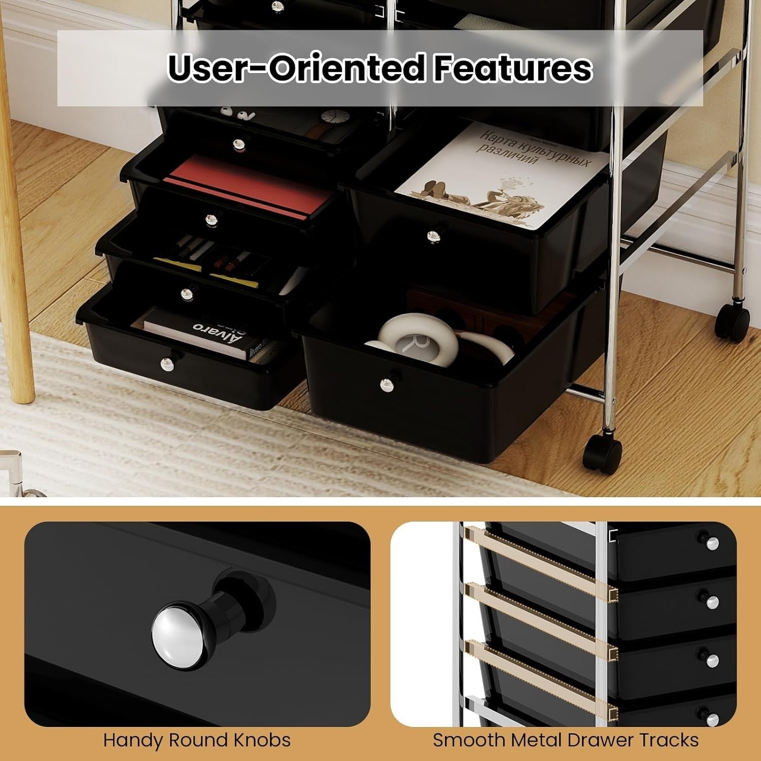 15 Drawer Mobile Storage Cart Rolling Organizer Trolley Lockable Wheels