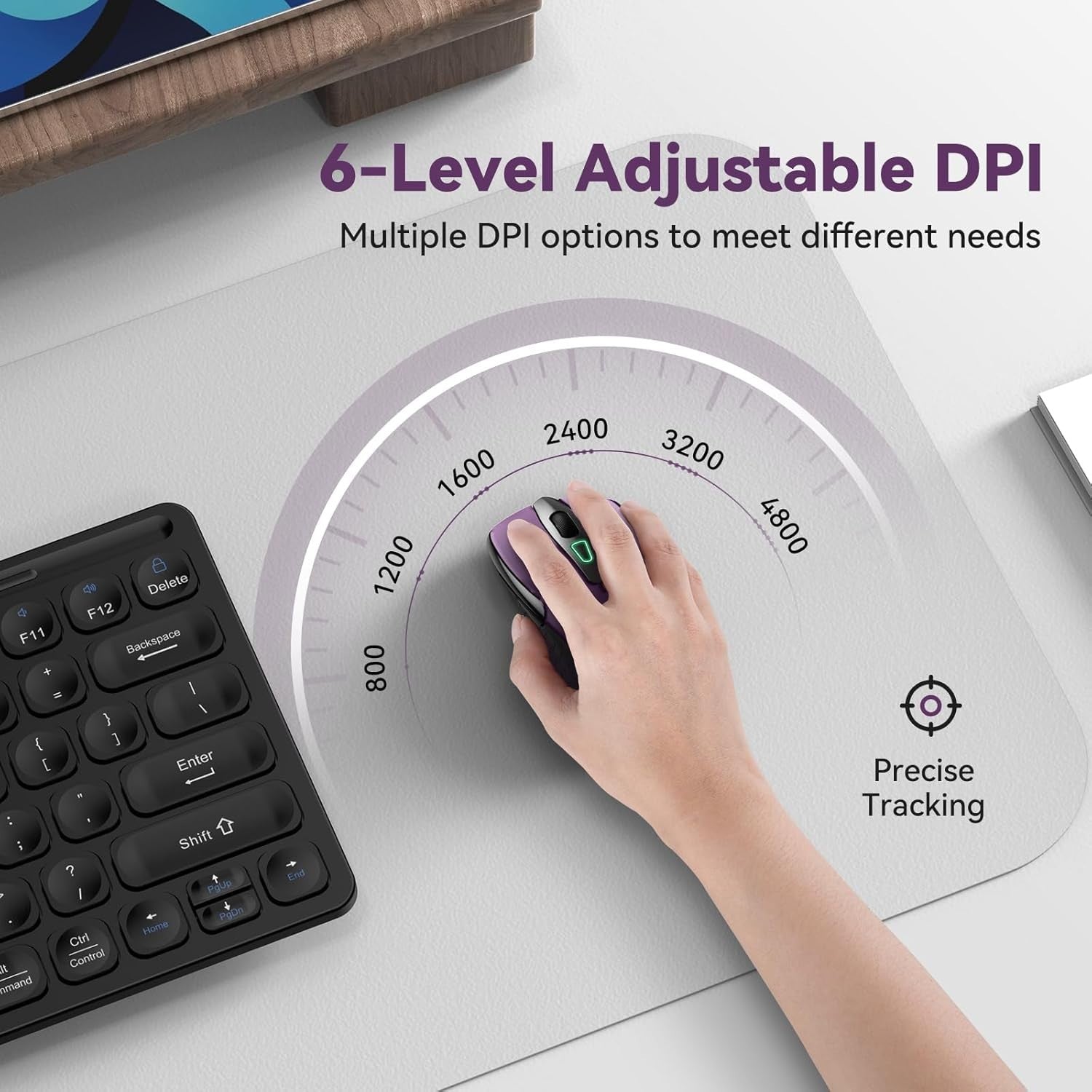 Rechargeable Bluetooth Wireless Mouse Silent 4800 DPI Ergonomic Purple PC