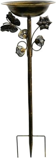 Gold Metal Bird Bath Feeder Bowl Garden Outdoor Decor with Prong Base Stand